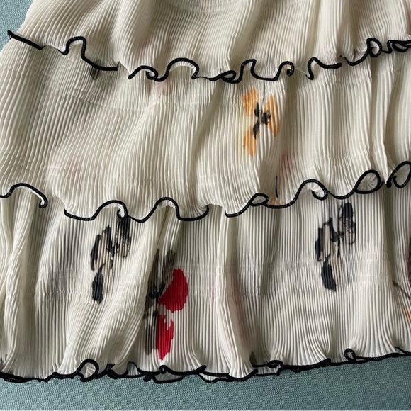 Ganni Lowell Pleated Floral-print Crepe Mini Dress In White Ruffled Sz38 - Picture 8 of 10